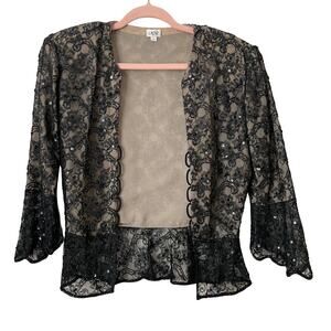 Vintage Cache Top Women Medium Black Lace Sequins Sheer Whimsigoth Vamp Gothic